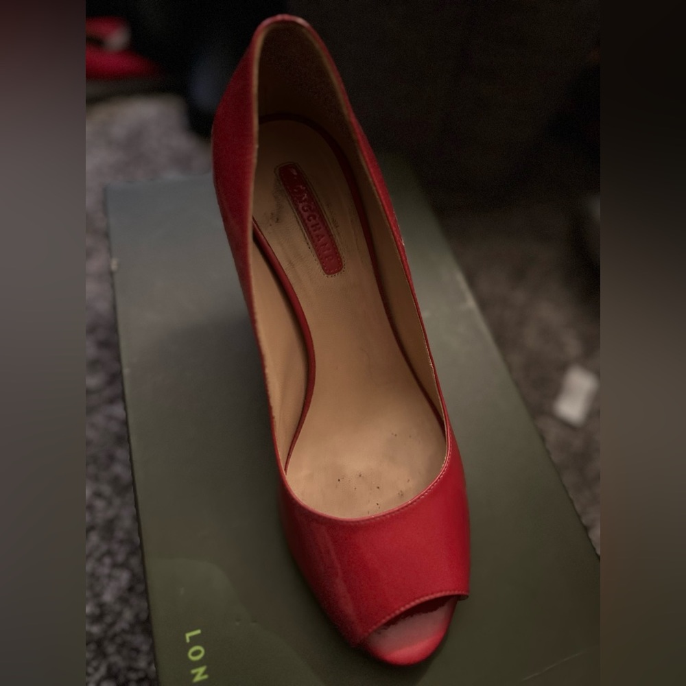 Longchamp Beautiful red patent leather pumps.
